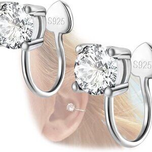 Cubic Zirconia Ear Cuffs - Sterling Silver Hypoallergenic Non-Piercing Cartilage